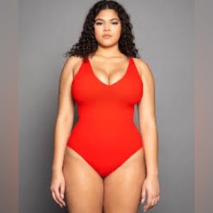 TA3 Mega Sculpting Suit Plungy- Red Large Regular/Tall